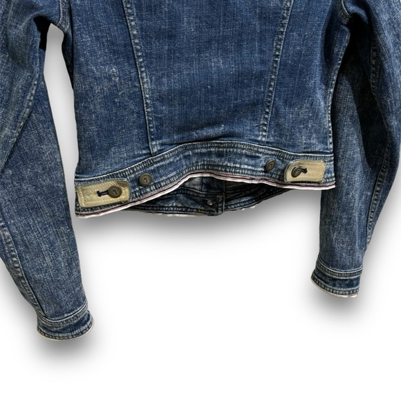 Pilcro and the Letterpress Avie Leather Tab Denim Trucker Jacket Size S 16x20 - Picture 5 of 7
